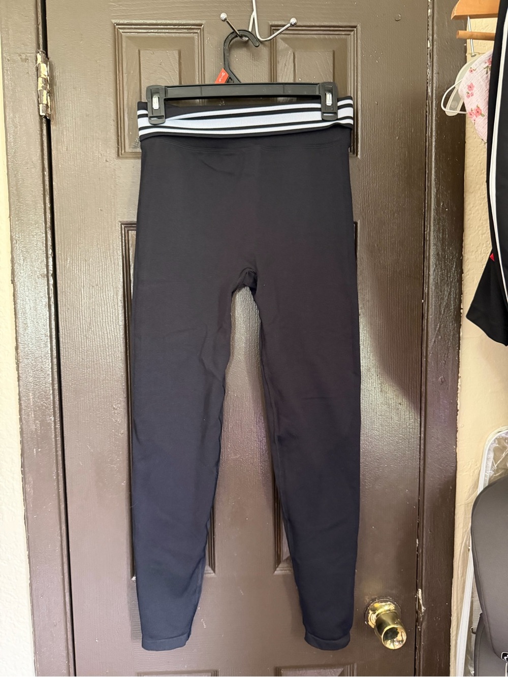 PINK Victoria's Secret Black Leggings with White-Striped Waistband